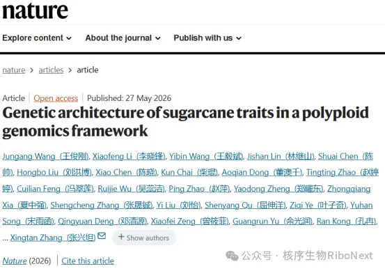 Nature | 破译多倍体甘蔗基因组框架,解析重要农艺性状遗传机制